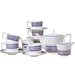 15 Pieces Porcelain Tea Set Coffee Cups and Saucers with Teapot Sugar Bowl and Milk Jug White and Blue Ceramic Tea and Coffee Cups (White)