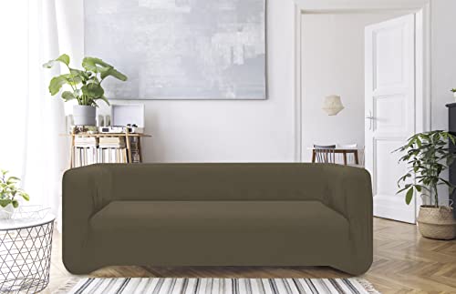 GEMITEX Flexible 3-Seater Sofa Cover Taupe Made in Italy Universal Bi-Elastic with Curtain Rods, 3 seats - Image 2