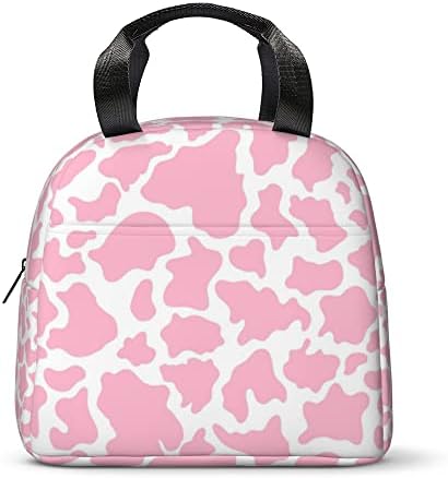 koikvs Pink Cow Print Lunch Bag Insulated Tote Cooler for Women,small cute Lunch Box for girl women Freezable Cooling cute Pink Cow Print Waterproof