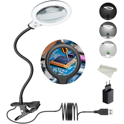 5 Fache Vergrößerung LED Lupenleuchte mit Klemm mit Smart Touch Dimmbaren Einstellungen für Handwerkliche Lesen Arbeit Nähen Hobbys Sehschwäche