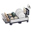 SONGMICS Dish Drying Rack, Stainless Steel Dish Rack with Rotatable Spout, Drainboard, Fingerprint-Resistant Dish Drainers for Kitchen Counter, 12.5 x 22.5 in, Silver and Gray UKCS030E01