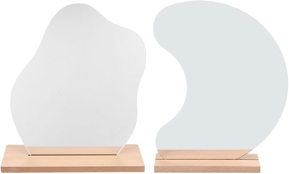 Acrylic with Wooden Stand Tabletop Makeup Mirror 2pcs Irregular