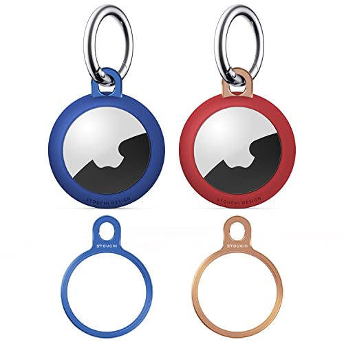 Image of Stouchi 2 Packs Holder Key Ring for Air Tag with Soft TPU Case | Stainless Steel Invisible Slim Keychain for Airtag 2nd Gen (2026) & 1st Gen Finder Items, Dog, Key, Backpacks Blue Red