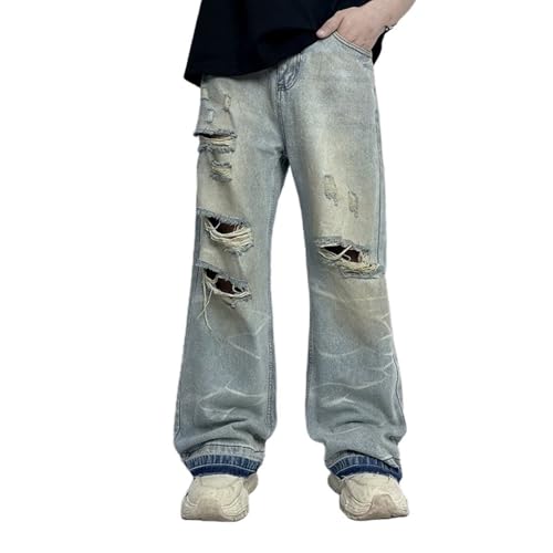 Men's Baggy Streetwear Trousers Asymmetric Ripped Wide Leg Hip Hop Denim Pants