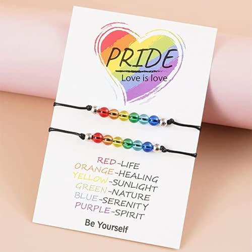 Pride Bracelet 2 Pcs Rainbow Lgbtq Bracelet For Lesbian & Gay Pride Lgbt Beaded String Couple Bracelets Adjustable Engagement Wristband For Women Men Jewelry #TOP4