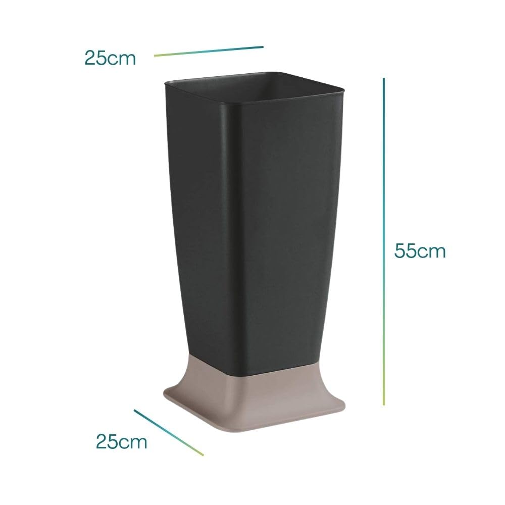 PALUPLUS Portaombrelli alto in Plastica, Misura 25x25x55 cm, cesta con Base Stabile color Tortora e vaschetta Racogli Goccia, per interno ed esterno, Made in Italy -2006F (Antracite)