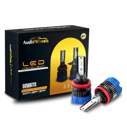 Audio Wheels H8/H11 60W Car Led Headlight Bulbs,16,000 Lumens Super Bright LED Headlight Conversion Kit for Cars 6000K Cool White Quick Installation Halogen Replacement, Pack of 2 (H8/11-60W)