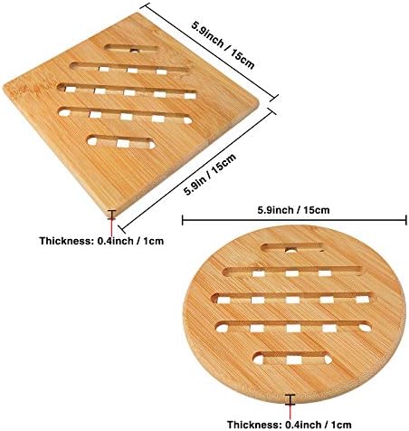 Bamboo Trivets, Bamboo Table Mats Trivets for Hot Pan, Heat Resistant Placemats and Coasters for Kitchen Worktop Pots Dishes Plates Pans Teapots, Set of 4