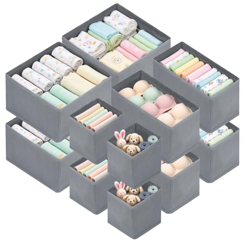 lompyeu 12 er Schubladen Organizer Schrank Organizer Kleiderschrank Wickeltisch Organizer Faltbare Malm Küchen Haus und Küche Aufbewahrungsboxen (Grau)