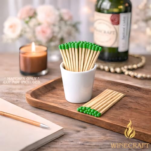 Image of 500 Count | 4 inch Green Matches | Strikers Included | Color Tip Wooden Match | Refill for Matchstick Jars, Candle Display, Holders & Bottles | 4 in inches Long