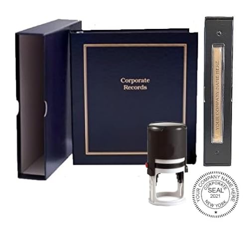 Corporate Kit (Black) - Binder, Slipcase, Minutes & Bylaws, Stock Certificates, Index Tabs & Black R-542 Self-Inking Corporate Seal Stamp