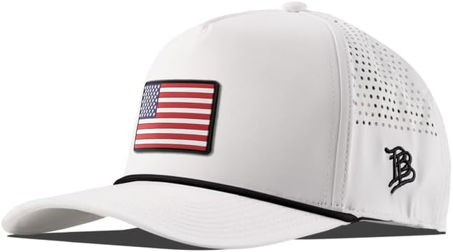 Branded Bills Old Glory PVC Curved 5 Panel Rope Hat, Fits 7-7 7/8, Adjustable Snapback
