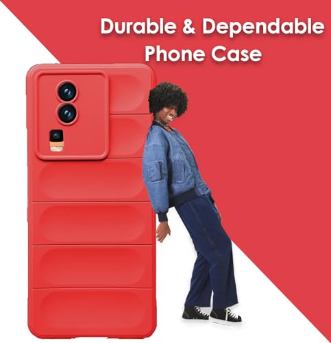 Image of A rtistque Liquid Silicone Stripes Back Cover Case for iQOO Neo 7 5G / iQOO Neo 7 Pro 5G | with Camera Protection | with Inner Fabric | Anti Slip Grip | AirBag Case - Red