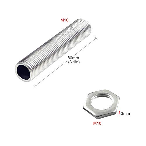 Image of Lamp Pipe Nipple Kit, Including M10 80 mm /3.1 inch Length Nipples and M10 Nut Thickness 3mm / 0.12 inch, Zinc-Plated, 10 Pack