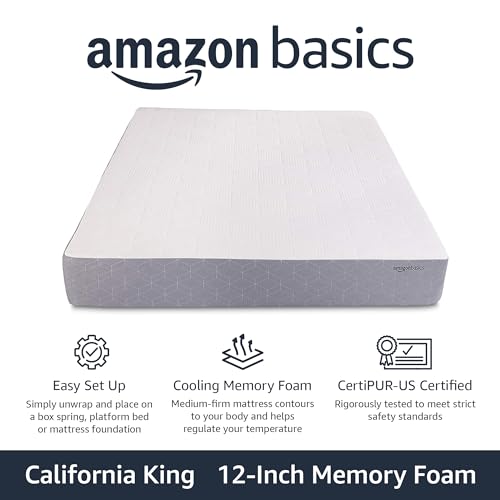 Image of Amazon Basics Cooling Gel-Infused Firm Support Latex-Feel Mattress, CertiPUR-US Certified, 12 Inch, California King