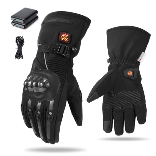GUMOCH Heated Motorcycle Gloves for Men Women with 7.4V 3000mAh Rechargeable Batteries Touchscreen Waterproof Windproof Non-Slip Heated Gloves for Cycling (Jet Black, X-Large)