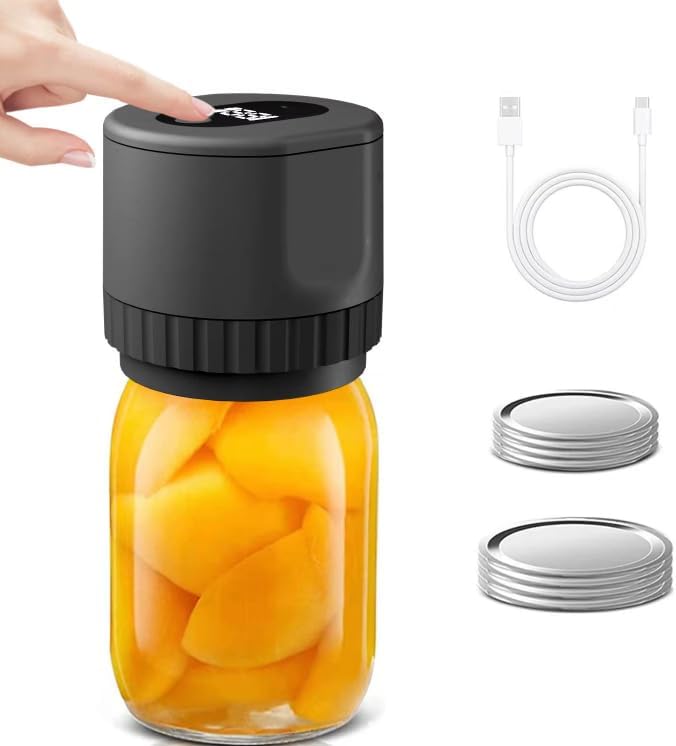 All-New 2026 Electric Mason Jar Vacuum Sealer Kit – Automatic Rechargeable Sealer for Mason Jars – Includes 5 Lids (Regular & Wide Mouth), Lid Opener, & Type-C Cable – Eco-Friendly Food Preservation