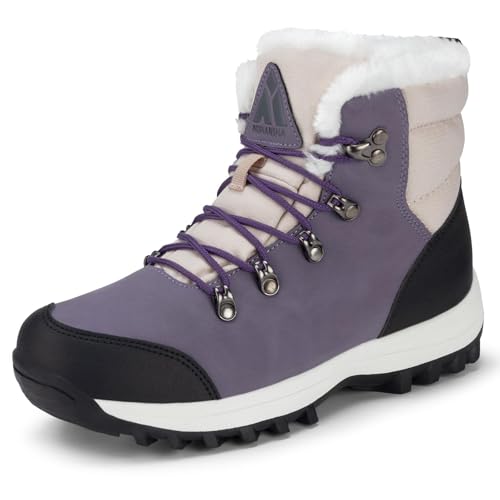 Mishansha Winter Boots for Women Water-Resistant Warm Snow Boots with Fur Lining Non Slip Sole for Outdoor Cold Weather Hiking Walking Trekking Purple Size 6