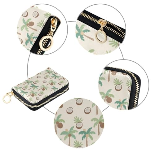Women's Palm Tree Coconut Credit Card Holder Wallet Leather Zipper Card Case for Ladies Girls 203010264