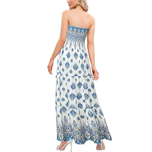 Image of Women's Summer Strapless Tube Top Maxi Dresses Off Shoulder Boho Beach Long Dress