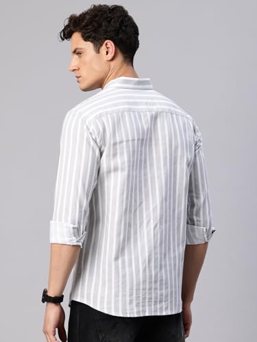 Image of Majestic Man Classic Slim Fit Vertical Striped Casual Cotton Shirt