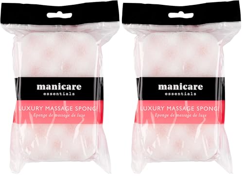 Manicare Éponge de massage exfoliante pour le bain, double face, durable et résistante, s’utilise avec savon ou gel douche, rose (Lot de 2)
