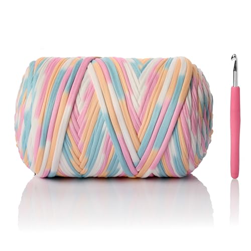Image of 800G（228YDS） Tshirt Yarn for Crocheting，Chunky T-Shirt Yarn for Beginner Crochet Bags，Baskets，Coasters，Shoes，Clothes，DIY Crafts, Elastic Fabric Thick Hand Knitting (Candy Color)