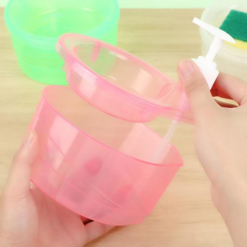 Image of MARKWELL Double Layer Soap Dispenser for Bathroom Accessories Dishwasher Liquid Holder Liquid Dispenser Pump with Sponge Holder Kitchen Sink Accessories Items(Multi Colour)