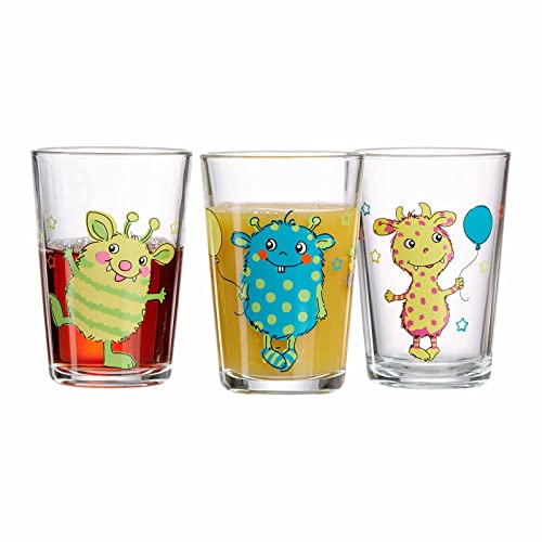 Ritzenhoff & Breker Kindergläser Monsterchen 3er Set 205 ml Bedruckte Kinderbecher mit Monster-Motiv Kleine Trinkgläser für Kinder Spülmaschinengeeignet