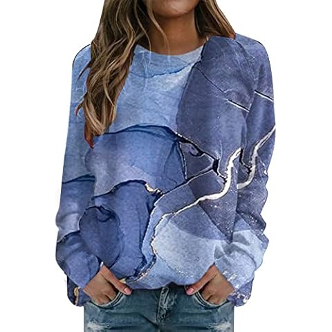 Harajuku Sweatshirt Tops Women Print Hoodless Loose Pullover Tops Round Neck Casual T Shirt Long Sleeve Sweatshirt Half Zip Pullover Women Oversized Navy Cover
