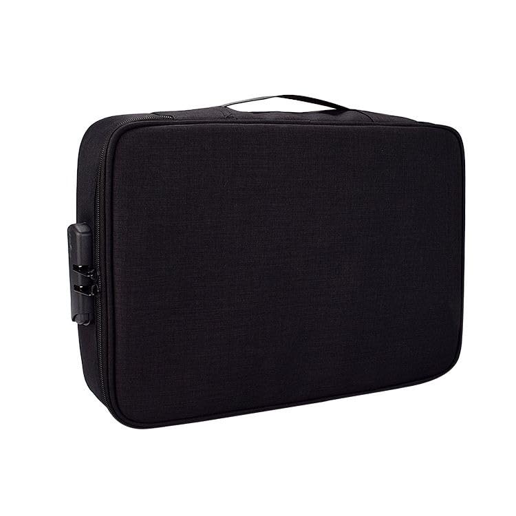 Image of Handcuffs Document Bag with Lock 2 Layers File Organizer, Portable Home Travel Safe Storage for Important Documents,Passports,Laptop, Black(Soft)