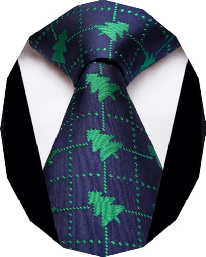 Image of YourTies Green Blue Christmas Ties for Men Silk Men's Xmas Tree Necktie Snowflake Holiday Party Festival New Year Designer