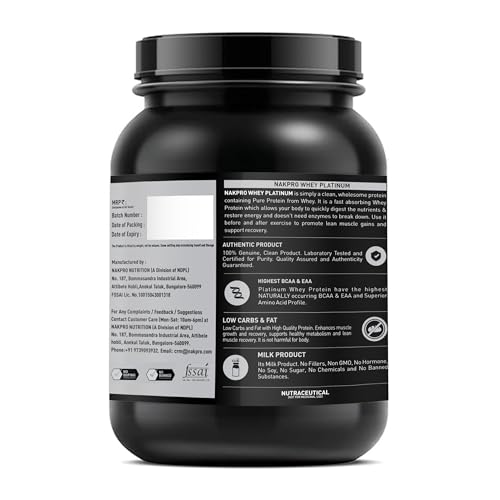 Image of NAKPRO NUTRITION Platinum Whey Protein Isolate | 1kg Chocolate, Jar | 28g Protein| Trustified Certified