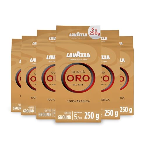 Lavazza Qualità Oro Ground Coffee 6 Packs of 250 g Ideal for Moka Pot Filtered Coffee and French Press with Aromatic Notes of Fruit and Flowers 100% Arabica Intensity 5/10 Medium Roast