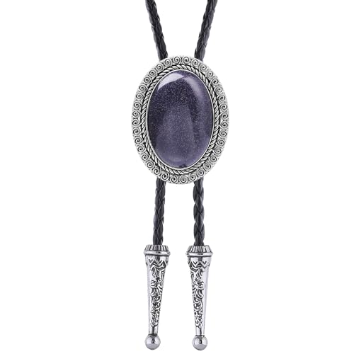Image of Jeilwiy Bolo Tie for Men Real Stone Westwern Cowboy Ties Silver Bolos Women Leather Necktie Gift for Birthday Christmas