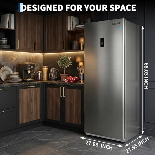 Image of 14 Cu.Ft Upright Freezer, Single Door Stand Up Freezer with Adjustable Shelves, Mechanical Temperature Control, Freestanding Deep Freezer for Garage, Kitchen, Home Use