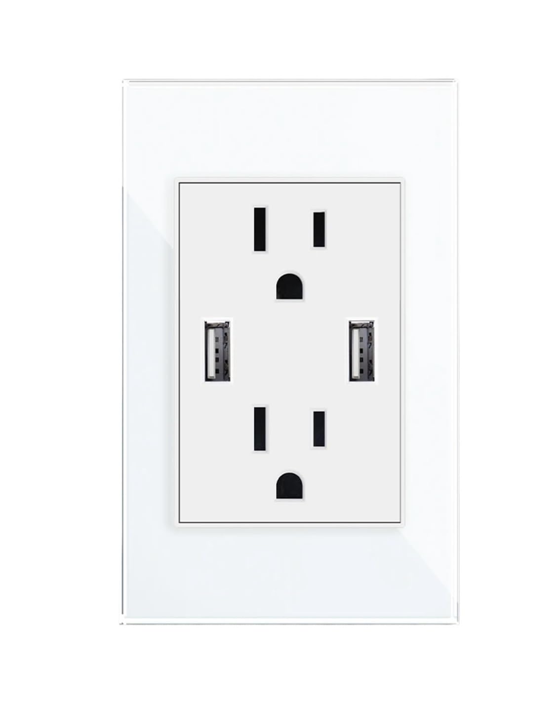 Standard USB Socket,2A Dual USB Charger Port,120mm*72mm Panel,United States AC 110~250V,Wall Embedded 15A Power Outlet(White)