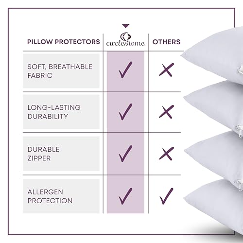 CirclesHome Pillow Protectors 12 Pack King Zippered - 100% Cotton Breathable Pillowcases - Protects Pillows from Dirt, Dust and Debris (King - Set of 12 - 20x36)