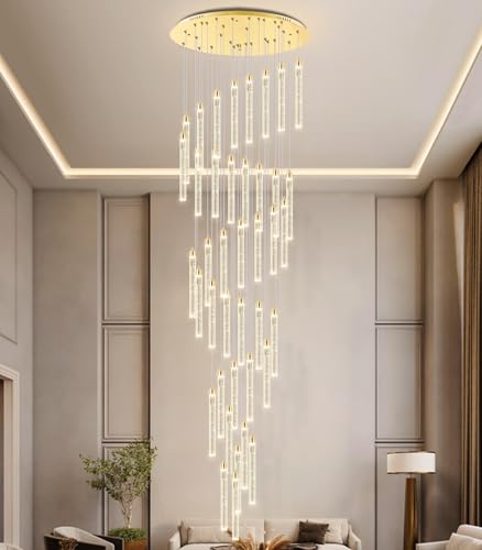 Image of 236'' Modern Crystal Chandeliers Long High Ceiling Chandelier for Staircase Dimmable LED Spiral Chandelier Hanging Ceiling Light Fixture for Entryway Foyer Hallway