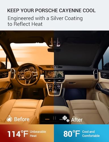 Image of Proadsy 2026 Upgrade Windshield Sun Shade Custom Fit 2019-2025 2026 Porsche Cayenne Foldable Front Sunshade Protector Sun Visor Blocks UV Rays Keep Car Cooler