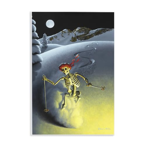 Stupell Industries Nighttime Moon Skiing Skeleton Winter Snow Slope, Design by Chris Miles
