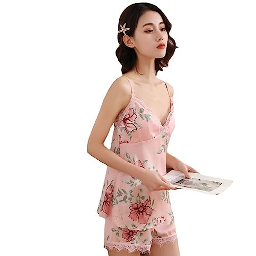 Lingerie fine d'été à bretelles : pyjama sexy en tissu imprimé fluide