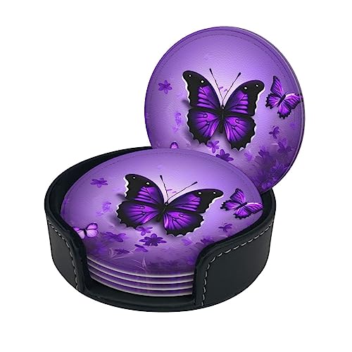 Dessous de verre imprimé papillons violets en polyuréthane durable de qualité - 3