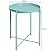 HollyHOME Round Metal Side Table, Outdoor Small Folding Accent Stand with Removable Tray, 17.72'' Portable End Table for Balconies, Gardens, Living Rooms and Bedrooms, Blue