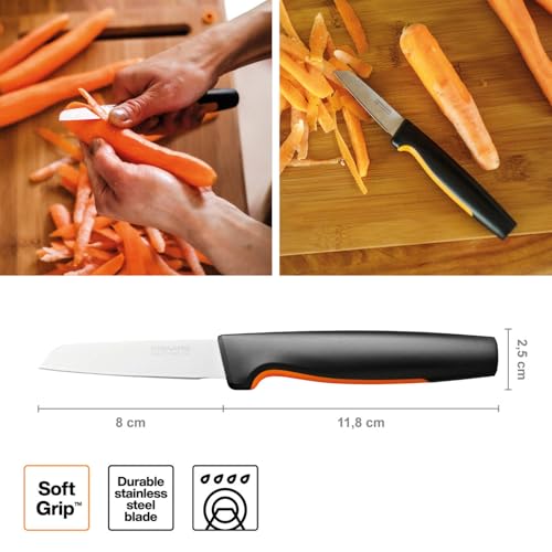 Foto von Fiskars Schälmesser, Functional Form, Gerade Klinge, Gesamtlänge: 20 cm, Japanischer Edelstahl/Kunststoff, 1057544, Schwarz / Orange