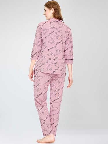 Image of ZEYO Night Suit for Women's Cup & Saucer Printed Cotton Night Dress of Shirt and Pajama Set 5757