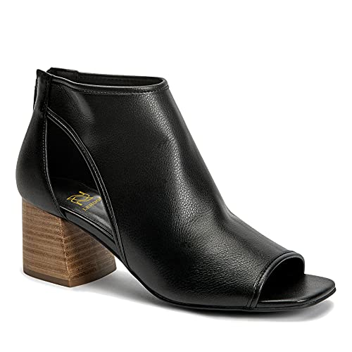 Lehoor Women Chunky High Heel Booties Suede Open Toe Side Cut-Out Ankle Boots Back Zipper Matte 2” Block Stacked Heel Summer Office Dress Heeled Ankle Sandal Booties Vintage Matte Black Size 9 #TOP3