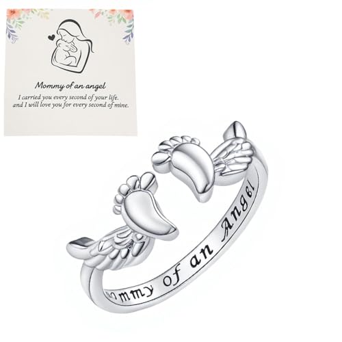 MIFYNN Miscarriage Gifts for Mothers Pregnancy Loss Son or Daughter Ring Mommy of an Angel Wing Ring Silver Mom Feather Rings Mother's Gifts
