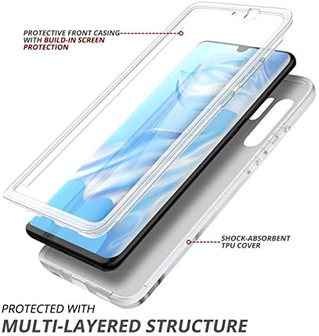 SURITCH for HUAWEI P30 Pro Case 360 Protection Silicone Back Cover with Built in Screen Protector Slim Thin Bumper Shockproof Case for HUAWEI P30 Pro Marble White