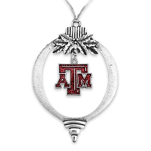 Texas A&M Aggies Glitter Charm Bulb Shape Silver Metal Christmas Ornament Gift Tree Decoration TAMU